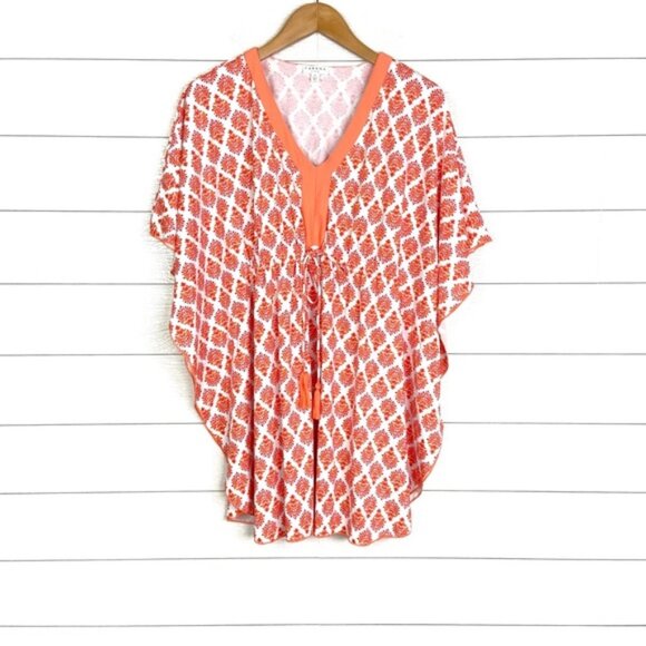 CABANA LIFE Poncho Swim Beach Cover Up Orange White Print Tassel Small Summer - Picture 1 of 4